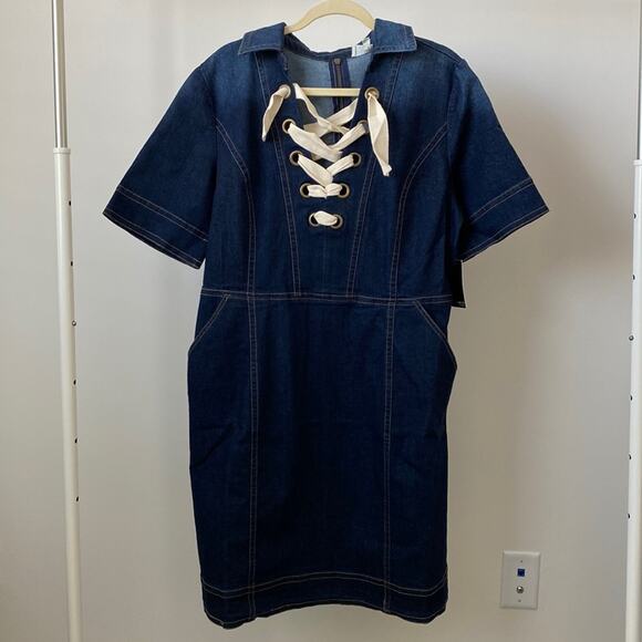Eloquii Lace Up Denim Dress Size: 16 - Picture 1 of 7